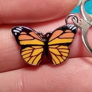 Orange yellow black white butterfly wire dangle earrings